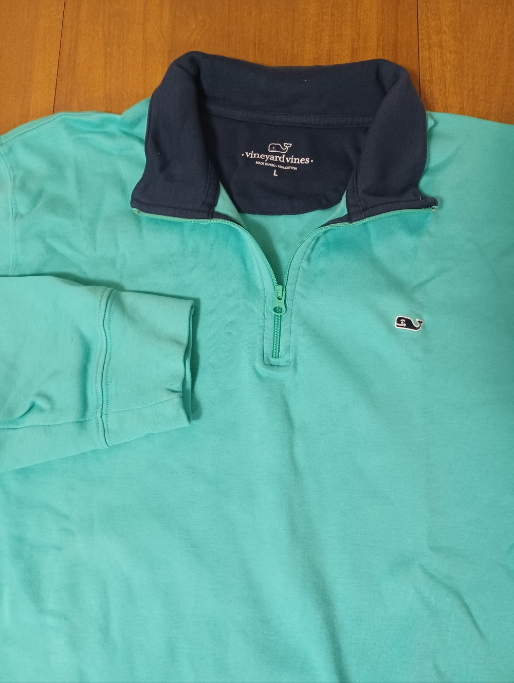 Vineyard Vines Saltwater 1/4 Zip Pullover Mens Large Teal Whale Jersey (flaw)